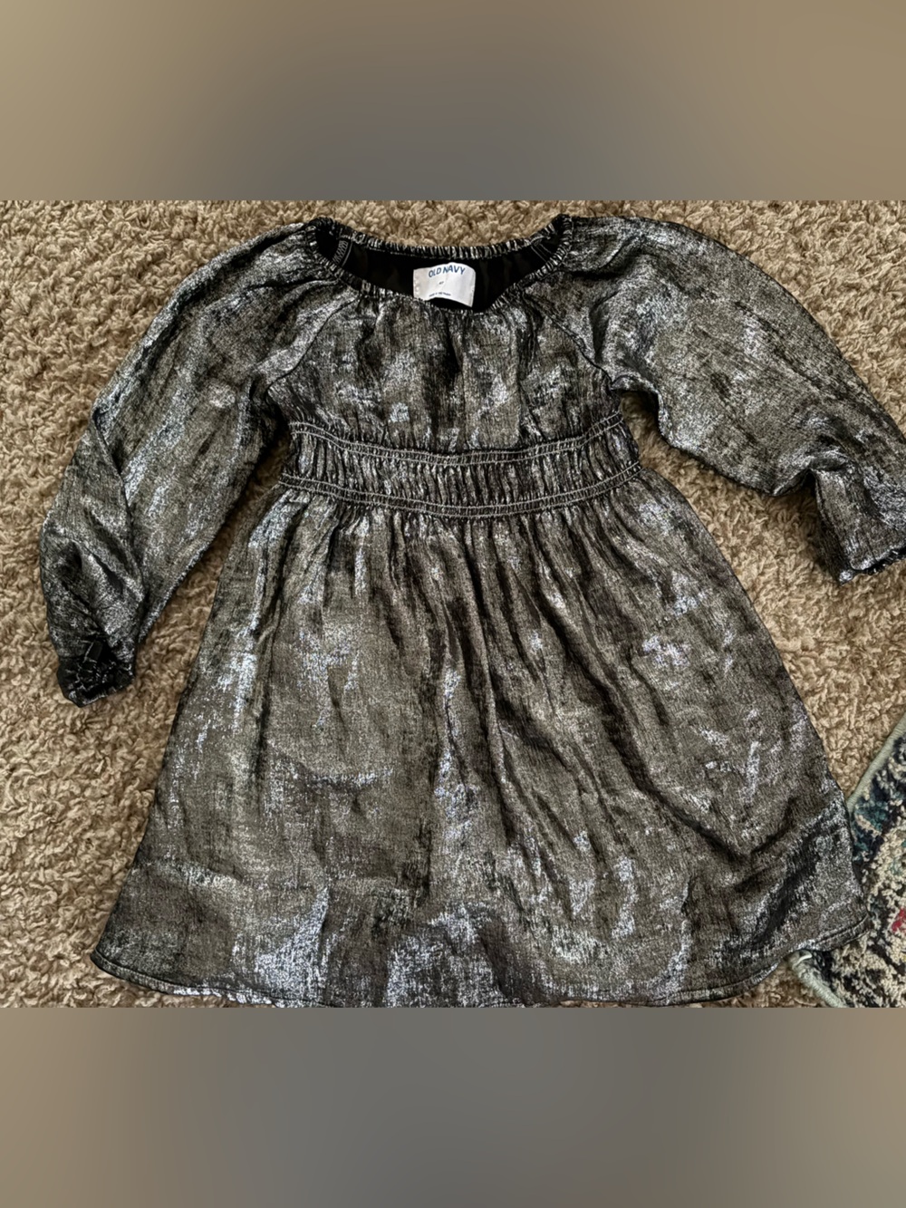 Old Navy Metallic Silver Long-Sleeve Party Dress